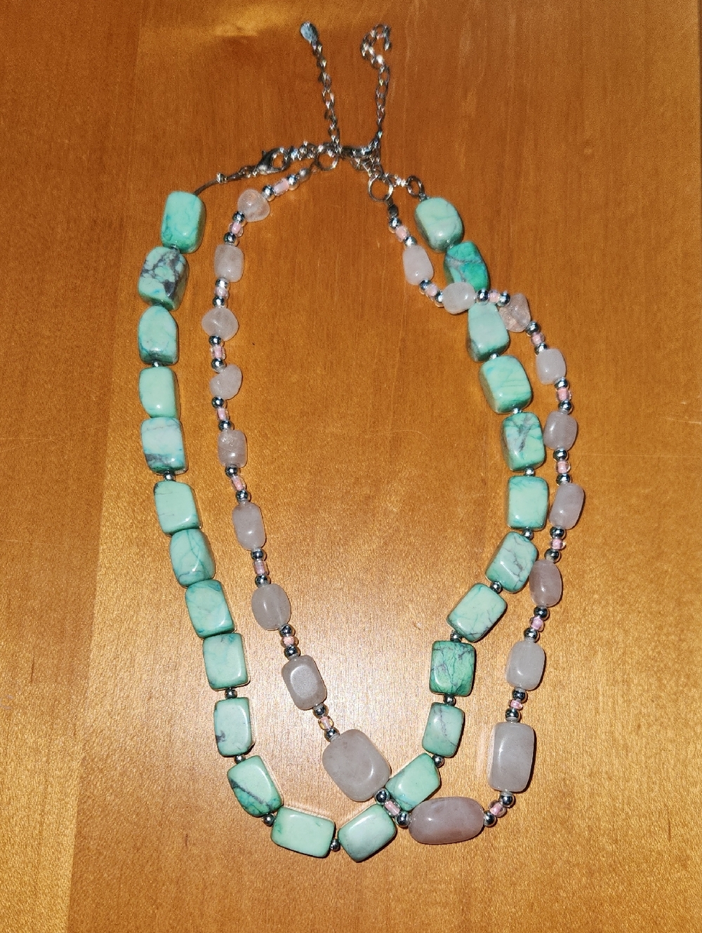 Set Of 2 Turquoise and Rose Quartz Beaded Necklaces - Women Jewelry
